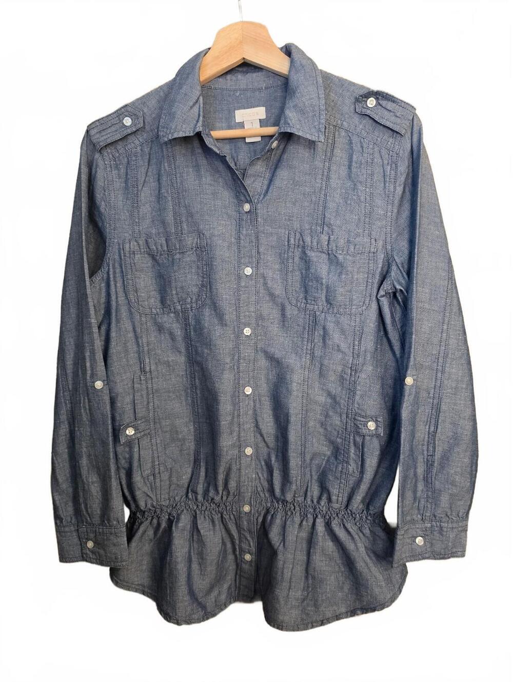Chico's blue chambray long sleeve shirt jacket